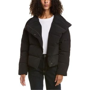 NWT Theory Offset Puffer Jacket in Black Paper Nylon, Size L